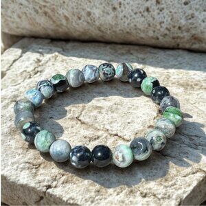 Green Dream Agate Gemstone Beaded Bracelet - 8mm Stretchy Crystal Jewelry